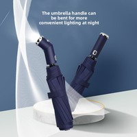 Parapluie LED Rotatif et Réglable avec Auvent Coupe-Vent à 10 Baleines et Trois Plis pour Voiture et Usage Professionnel – Idéal Soleil et Pluie