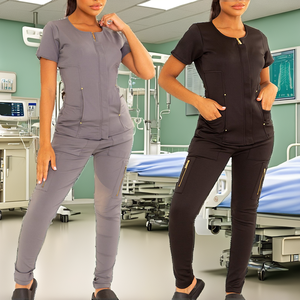Uniforme d'hôpital personnalisé avec logo, pantalon de jogging, poches élastiques, infirmière, femme, médical, ajusté, noir, extensible, tissé, spandex/polyester - Product Image 2