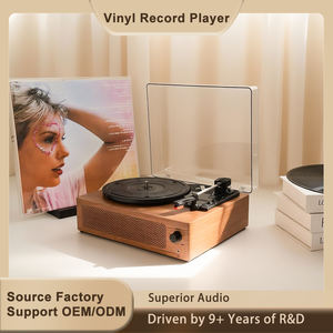 En stock, lecteur de disques vinyles portable vintage en bois avec haut-parleur intégré, type-C BT5.0+, lecteur de disques vinyles Hi-Fi LP pour les cadeaux de festival de Noël - Product Image 2