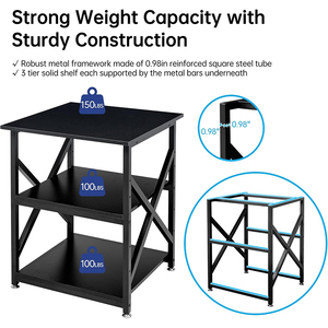 Support d'imprimante carré en acier noir <span class=keywords><strong>à</strong></span> 3 niveaux réglable en hauteur, <span class=keywords><strong>gain</strong></span> <span class=keywords><strong>de</strong></span> <span class=keywords><strong>place</strong></span>, pour bureau, avec <span class=keywords><strong>roulettes</strong></span>, par JH-Mech - Product Image 3