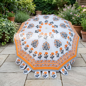 Parasol rond de jardin imprimé à la main motif floral, protection solaire, pour terrasse et extérieur, style classique, pliable, avec tube en fer - Product Image 5