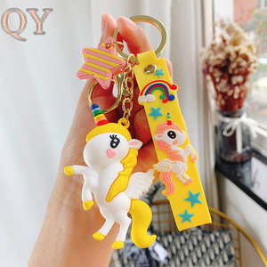 QY Cute Rainbow Unicorn Keychain Custom 3D Soft PVC Cartoon Horse <b>Keyring</b> Bag Pendant Gift for Kids and Girls - Product Image 5