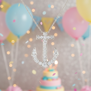 Colgante de Ancla con Diamante Natural Redondo en Oro Blanco de 10K, Estilo Moderno, Alta Calidad para Niños, Sin Cadena, para Fiestas - Product Image 3