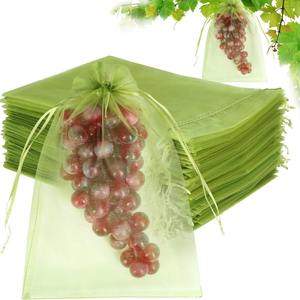 Sacs de protection pour fruits en filet vert avec cordon de serrage, barrière anti-parasites pour raisins, mangues, arbres fruitiers et jardin - Product Image 1