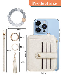 Portafoglio Braccialetto Personalizzato con Blocco RFID in PU, con Nappa di Perline, Chiusura a Cerniera, Porta Carte di Credito Corto per Donna - Product Image 2