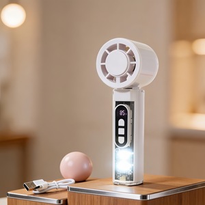 LingPan Portable Fan With Led Light <b>Foldable</b> Digital Display Handheld Rechargeable <b>Desk</b> Fan For Outdoor Office Use - Product Image 5