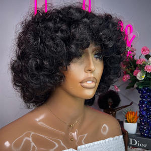 Perruques de cheveux Remy à double tirage, franges, boucles rebondissantes, vietnamiennes, densité 250%, noires, courtes, bouclées, grandes boucles, 10 pouces, sans dentelle - Product Image 2