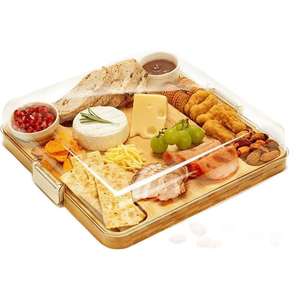 Plateau à fromage en bois avec 5 compartiments pour charcuterie, snacks et plateaux de légumes, couleur bois naturel - Product Image 3
