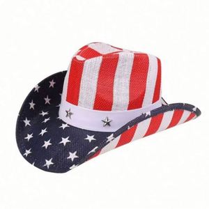 Sombrero Vaquero con Estampado de Bandera Americana, Estilo Vintage de Dallas, para Hombre, Estilo Occidental, para Viajes, Pesca, Fiestas, Desfiles, Rodeos, Patriótico, Unisex - Product Image 3