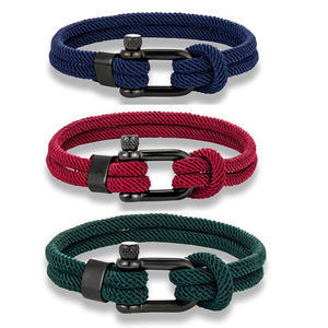 Bracciale alla moda fatto a mano in tessuto con corda di milano nero in acciaio inossidabile a forma di U fibbia sportiva gioielli di sopravvivenza all'aperto - Product Image 1