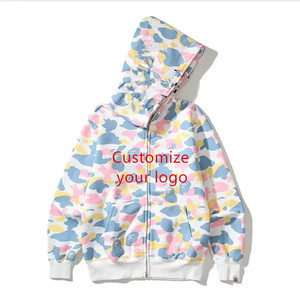 Wholesale Unisex Patchwork Shark Zip-Up Hoodie Black <b>Camo</b> Graphic Worsted Safari <b>Jacket</b> Reversible Eco-Friendly Casual Spring - Product Image 2