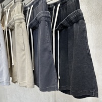 Pantalon court décontracté pour homme, style streetwear Amérique Côte Ouest, en coton lavé à double taille, coupe ample, motif gaufré, idéal pour l'été