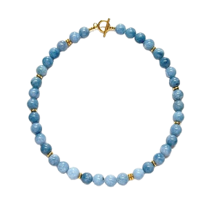 Best Handmade Blue Natural Stone Resin Beaded Necklace Gold Plated Toggle Clasp Casual Unisex Jewelry Round Ball Shape for Woman - Product Image 1