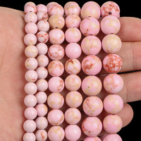 Perles rondes en pierre turquoise naturelle de sédiments marins roses AsVrai U en gros pour la fabrication de bijoux, bracelets et colliers DIY