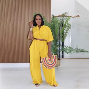 PASUXI Fashionable Custom <strong>Lounge</strong> Wear Sets <strong>Women</strong> Elastic Casual Female Pure Color Skinny Short Sleeve Cropped Top Wide-leg <strong>Pants</strong> - Product Image 3