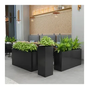 Rectangulaire noir taille personnalisée frp moderne simple grand extérieur intérieur en fibre de verre pots de fleurs de jardin jardinières boîte