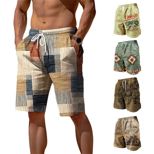 <b>Men</b> Hawaiian Beach Shorts Drawstring Knee Knitted Bermuda Quick Dry Colorful Print Canvas Swim <b>Trunks</b> Casual Summer Holiday - Product Image 1