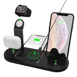 5 in 1 Smart Portable Qi Phone Holder Watch Stand Wireless Charging Station Pad Dock 15W Fast Wireless Charger for iPhone