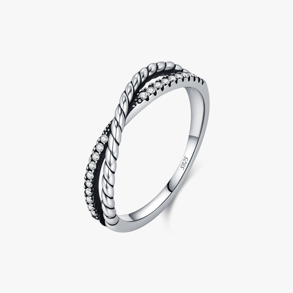 Thin Line Rings Retro Twist Line Rings 925 Sterling Silver Exquisite Cross Cubic ...