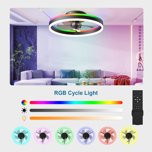 19.7" <b>RGB</b> Flush Mount Ceiling Fan with Light 6-Speed Reversible Low Profile Fan with Remote & APP for Bedroom, Black - Product Image 2