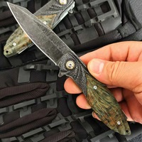 Couteau pliant Damas de qualité supérieure avec manche en bois stabilisé, léger et portable, idéal pour le quotidien, le camping, la collection ou comme cadeau