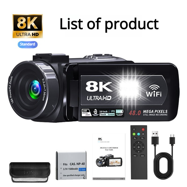 New Digital Camera 8k LCD Touch Screen 18x Zoom Camera Recorder Ultra HD WIFI Portable Recording Camcorder HD Video Camera