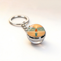 Porte-clés sphérique double face personnalisable avec paysage de plage et surf, décoration de voyage, décoration suspendue