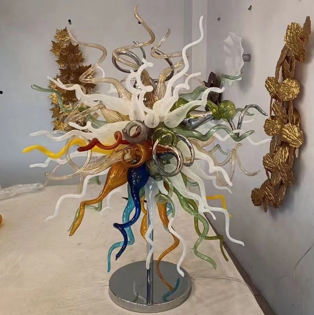 Decorative Custom Made Hand Blown Art Swirl Glass Pepper Shape Design Stainless LED Colorful Glass Art Decor Table Lamps