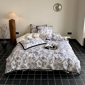Luxury Style 100S Long Staple Cotton Four Piece <b>Bedding</b> <b>Set</b> Floral Duvet Cover Home Use Breathable Sheet Style - Product Image 2