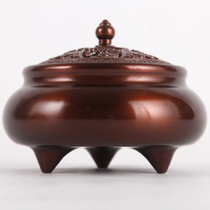 Brûleur d'encens extra large en cuivre pur Tongpu Craftsman avec couvercle, brûleur d'encens domestique à trois pieds pour intérieur, en cuivre pur - Product Image 1