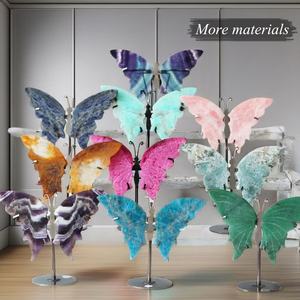 Mariposa de cristal natural de varios <span class=keywords><strong>materiales</strong></span> al por mayor con alas de mariposa de amatista de cuarzo curativo soporte decoración del hogar - Product Image 2
