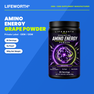LIFEWORTH Poudre Énergisante aux <span class=keywords><strong>Amino</strong></span>-Acides de Raisin 65 Doses 0g Sucre Formule Favorable à la Récupération Musculaire 9g 585g - Product Image 1
