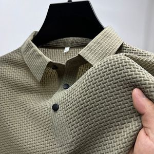 Abbigliamento <span class=keywords><strong>Uomo</strong></span> <span class=keywords><strong>Taglie</strong></span> <span class=keywords><strong>Forti</strong></span>: T-shirt a Maniche Corte in Seta Ghiaccio Tinta Unita, Top Estivo da <span class=keywords><strong>Uomo</strong></span> Sottile in Rete Traspirante con Colletto Rialzato, Stile Business - Product Image 2