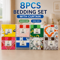 Ensemble de draps 8 pièces personnalisé au prix de gros le moins cher avec rideaux, ensemble de literie 8 pièces pour lit King et Queen toutes saisons