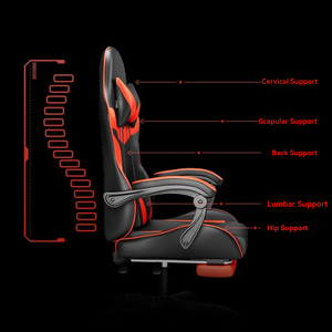 Chaise de jeu ergonomique à livraison rapide, réglable en hauteur, chaise de jeu de course avec dossier haut et massage, avec repose-pieds - Product Image 5