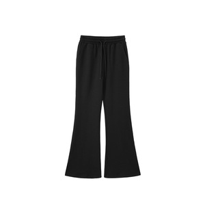 Pantaloni Casual Neri da Donna di Alta Qualità, a Zampa, Traspiranti, a Vita Media, in Tessuto Morbido Terry, Pantaloni Sportivi in Cotone - Product Image 5