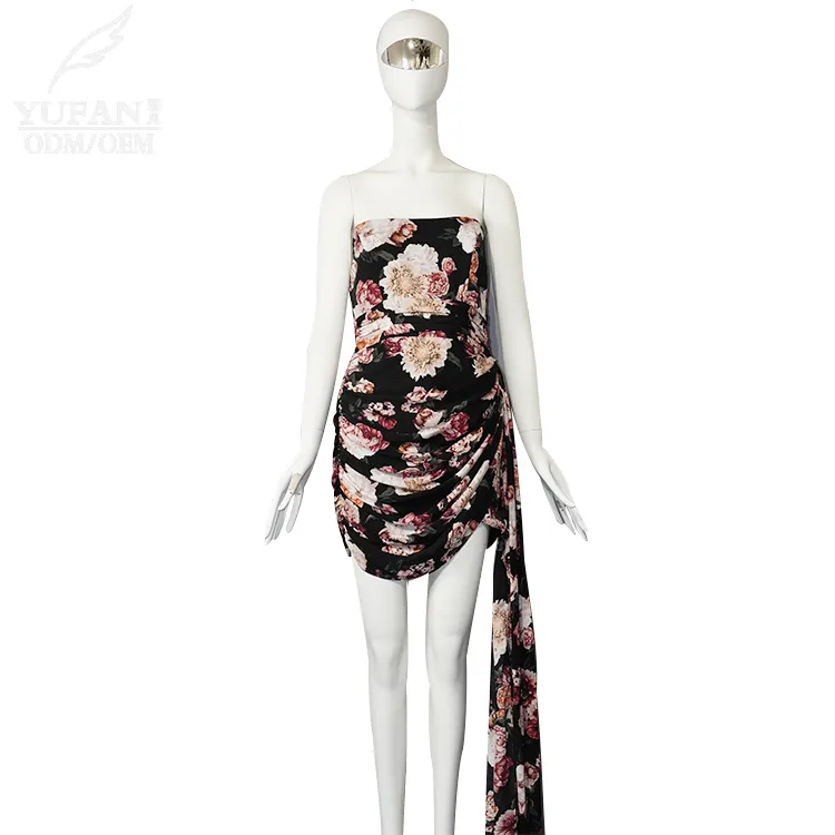 YuFan kadın çiçek özelleştirilmiş baskılı elastik bel rahat elbise kolsuz Bodycon elbiseler