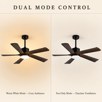 Ventilateur de plafond électrique 52'' avec télécommande, moteur DC, 5 pales en ABS, éclairage intégré, pour usage domestique et hôtelier (ODM/DEM)