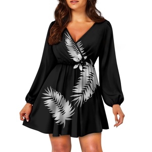 Moq=1Polynesian Tribal Tropical <strong>Print</strong> Custom Elegant Sexy Ladies V Neck Dress Hotel Ball Evening Dress <strong>Print</strong> on Demand - Product Image 3