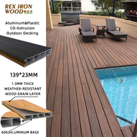 Terrasse de villa en aluminium co-extrudé à grain de bois, anti-âge, résistante aux intempéries, antidérapante, installation rapide, emboîtable, toutes tailles