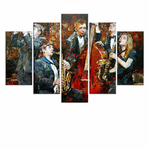 Jazz Musicians 3D Art Deco Modern Clear <b>Frame</b> Panel Print African Music Room Decor SET of 5 Hanging <b>Canvases</b> - Product Image 2