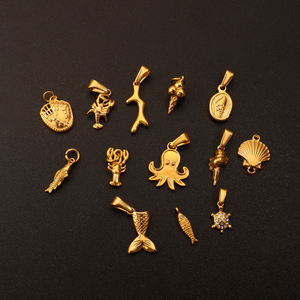 Lucu DIY perhiasan buatan tangan ikan laut hewan zirkon jimat liontin tahan air 18K berlapis emas baja tahan karat liontin untuk wanita - Product Image 4