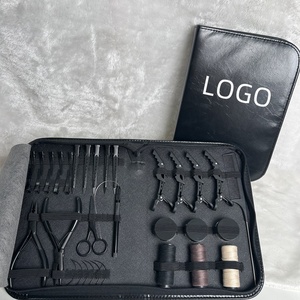 Outils d'extension de cheveux noirs mats en gros, kit de pinces à extension de cheveux en acier inoxydable durable avec fil, clips et <span class=keywords><strong>perles</strong></span> - Product Image 1