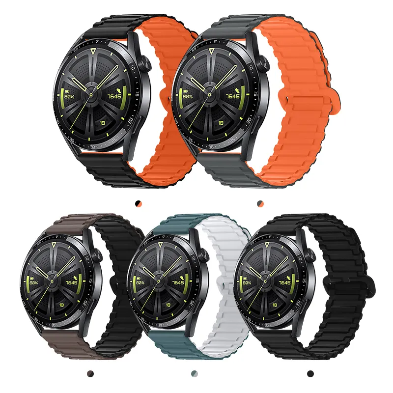Armor Magnetic Strap 20mm 22mm Two Color Silicone Smart Watch Bands Silicone Magnetic Band for Huawei Watch gt Fit 2 2e 3 Pro