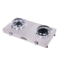 Cuisinière à gaz de table en acier inoxydable à 2 brûleurs, foyer à gaz carré, cuisinière à gaz domestique avec bouton réglable