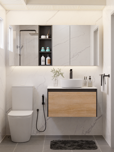 Gabinete de baño de nogal de alta calidad, montado en la pared, con 2 años de garantía, moderno, ecológico, serie híbrida. - Product Image 3