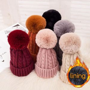 Wholesale Fashion Women Pom Pom Beanies Lady Knitted Beanie Cap Knitted Fleece Lining Winter Warm Beanie <b>Hats</b> - Product Image 3
