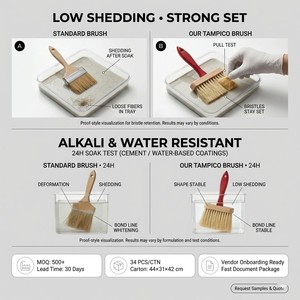 Brosse de maçonnerie en fibres naturelles de Tampico de 6,5 pouces, brosse à enduire, manche en bois <span class=keywords><strong>rouge</strong></span>, qualité professionnelle, marque privée, OEM, vente en gros - Product Image 3
