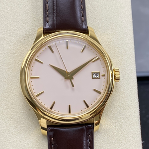 Montre mécanique vintage pour homme en or 3K avec bracelet en cuir véritable, remontage automatique et style élégant. - Product Image 1