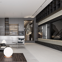 Meuble TV mural minimaliste à étagères ouvertes à lamelles cannelées, console multimédia flottante intégrée pour salon